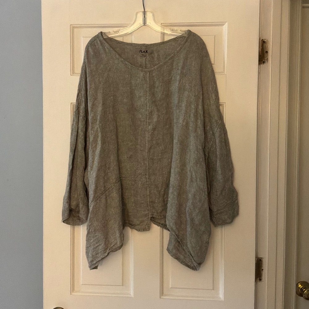 FLAX 1G Linen Oversized Asymmetrical Top Gray Lagenlook Boho Casual Chic 18 20
